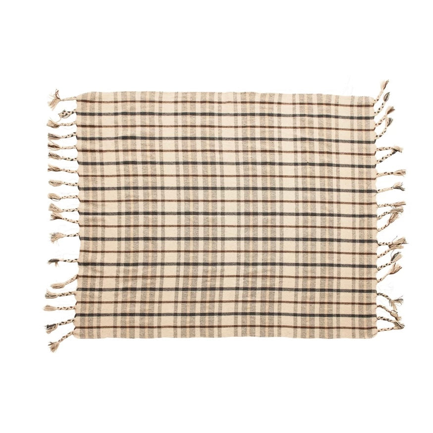 Plaid Cotton Throw with Fringe