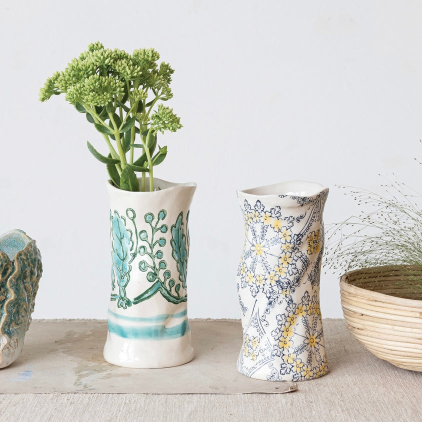 Floral Stoneware Vase Set