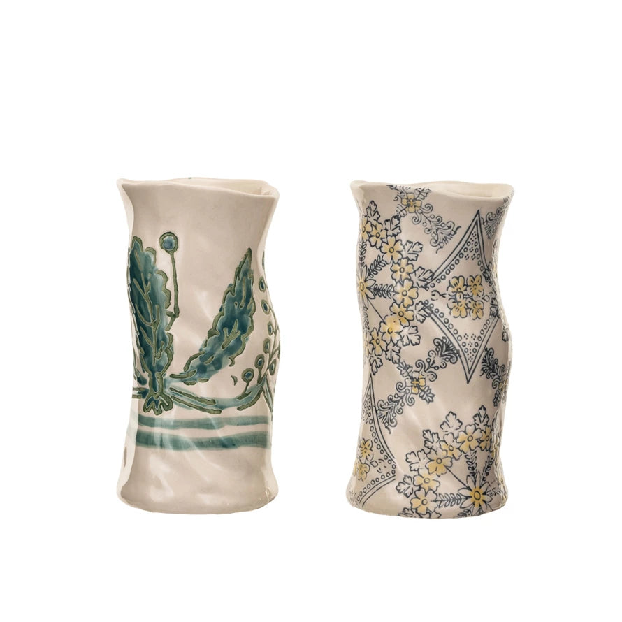 Floral Stoneware Vase Set
