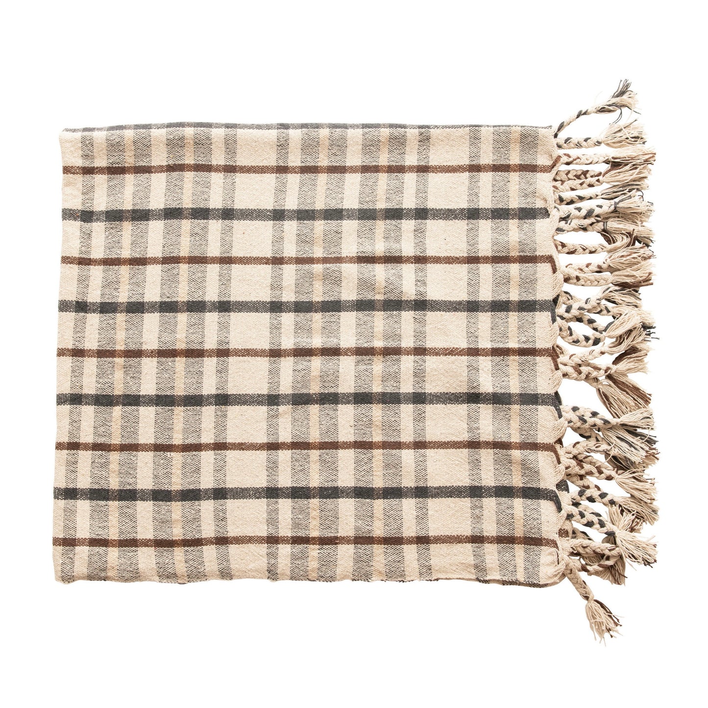 Plaid Cotton Throw with Fringe