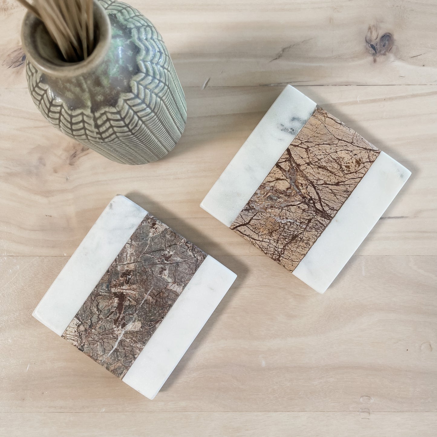 stylish marble and wood coaster set perfect for entertaining