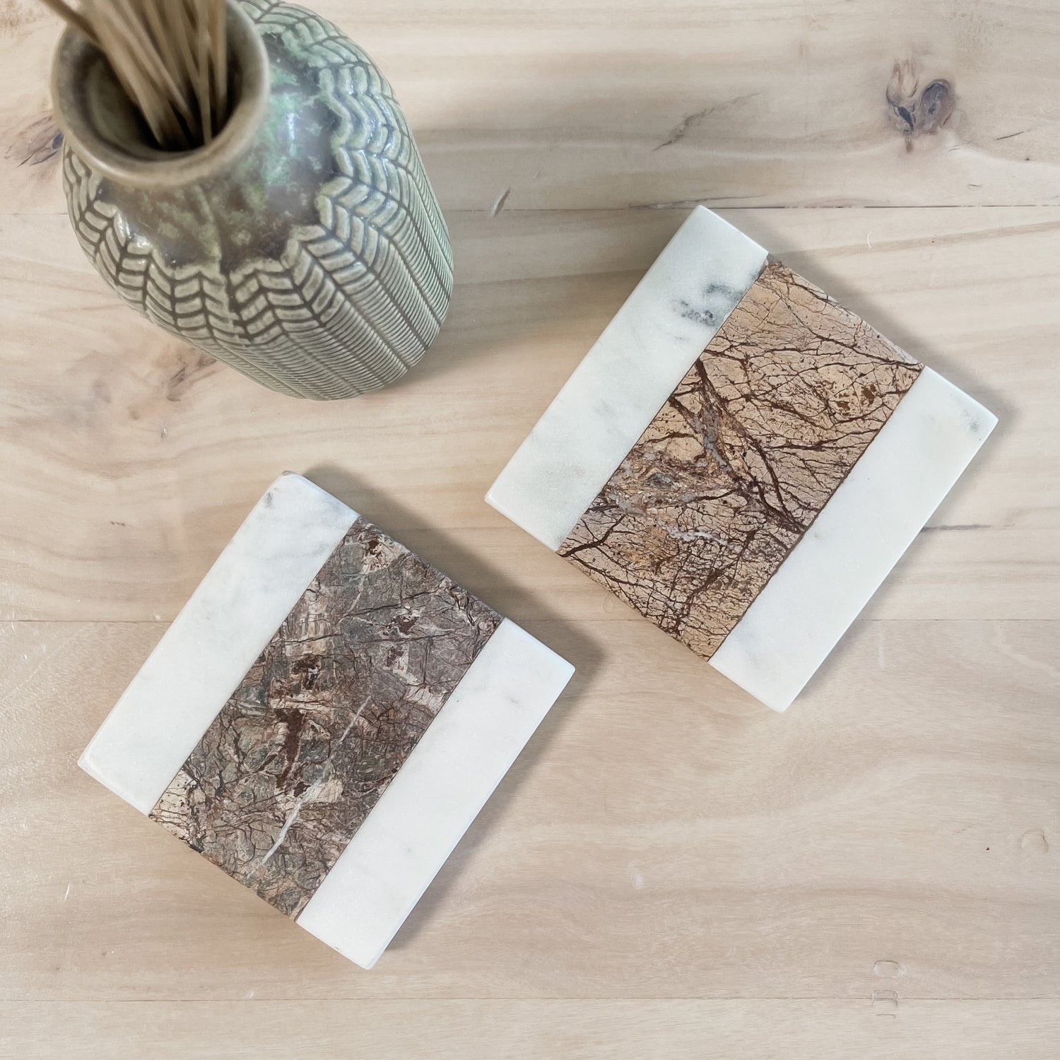 stylish marble and wood coaster set perfect for entertaining