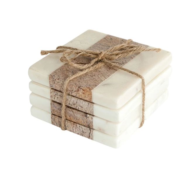 marble and wood stylish coaster set