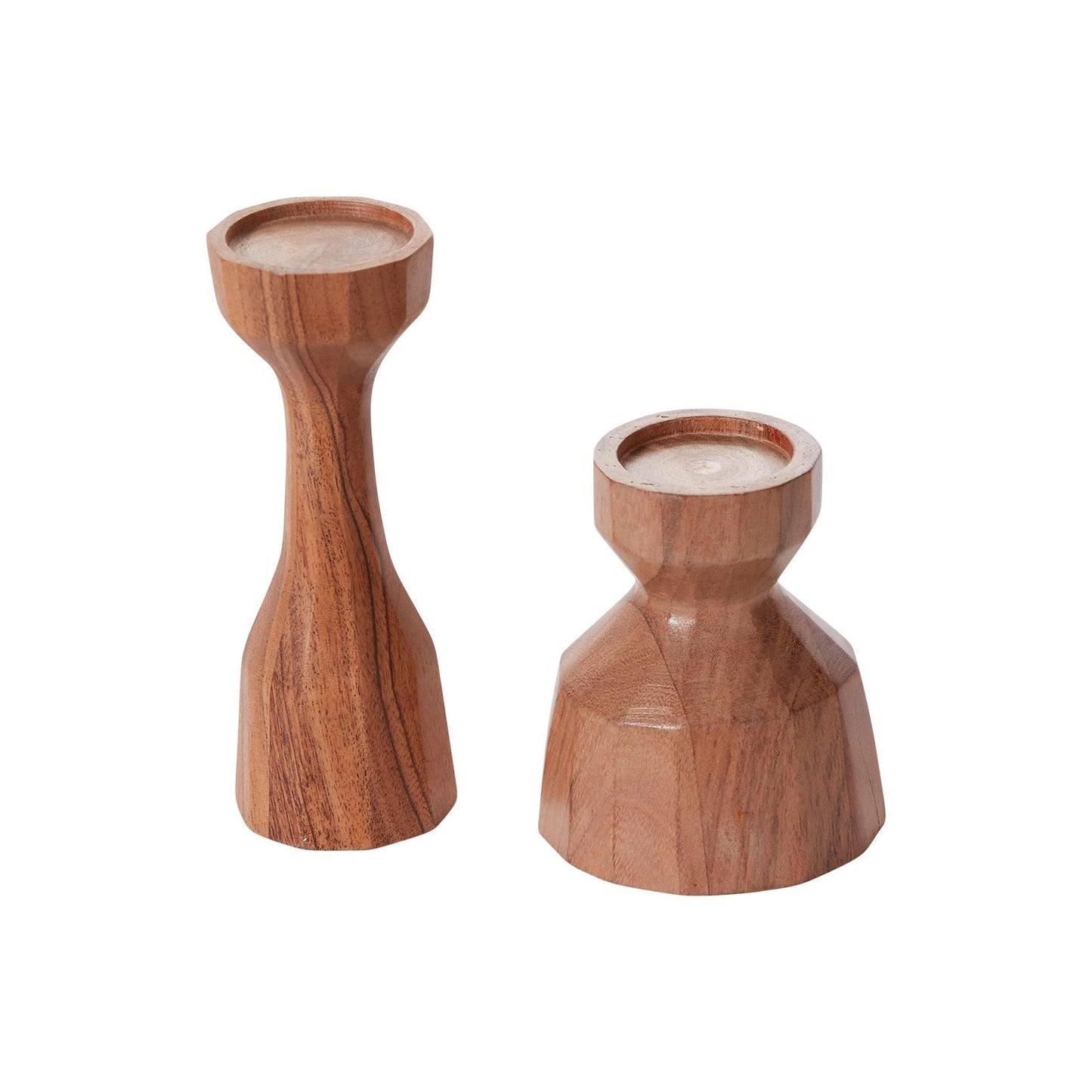 Hand-Carved Acacia Wood Candleholder