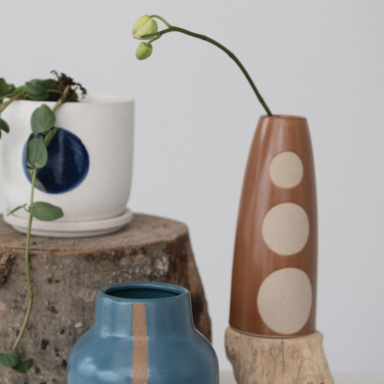Stoneware Vase with Circle Design