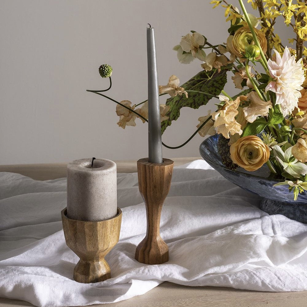 Hand-Carved Acacia Wood Candleholder