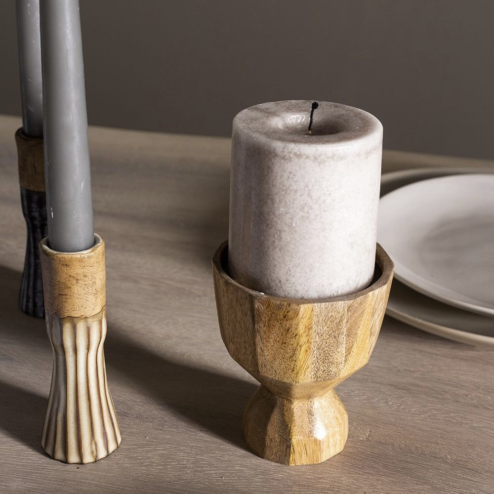 Hand-Carved Acacia Wood Candleholder