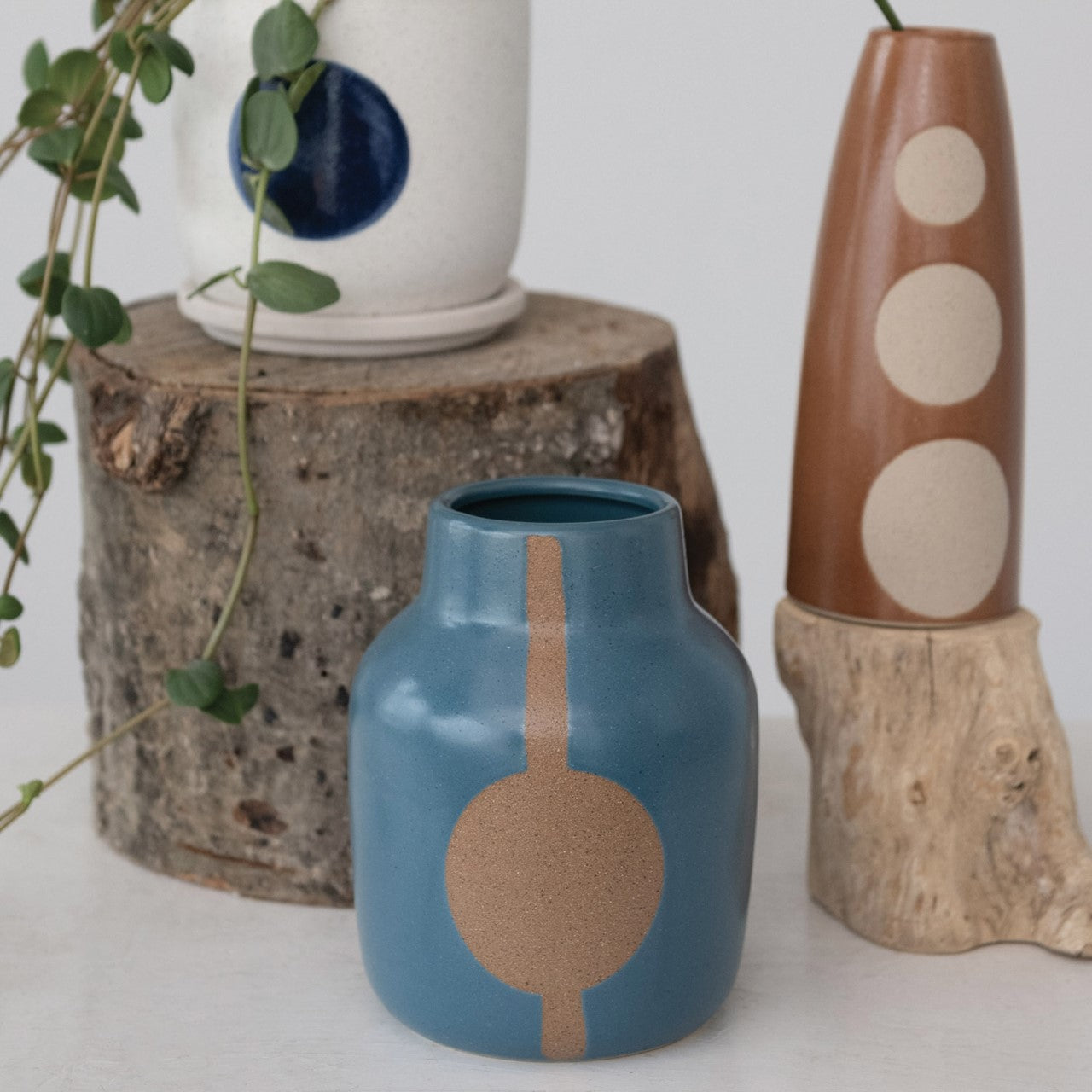 Stoneware Vase with Abstract Design