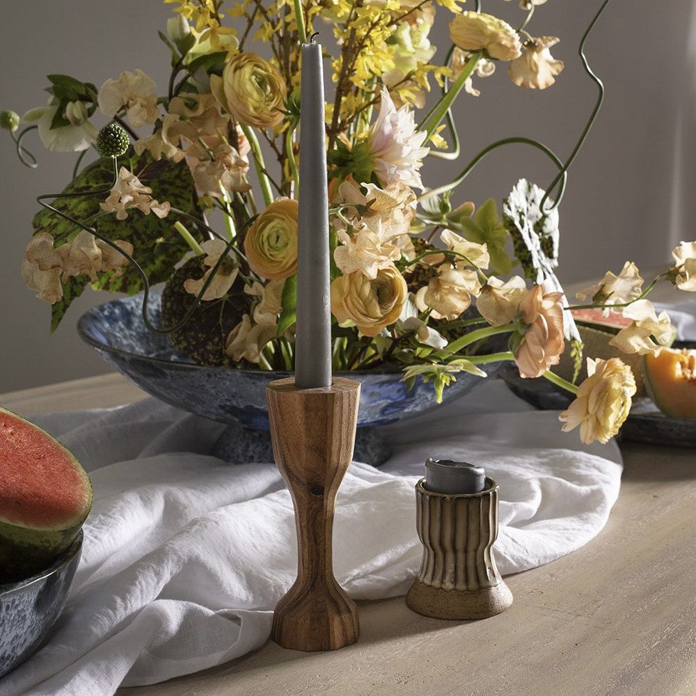 Hand-Carved Acacia Wood Candleholder