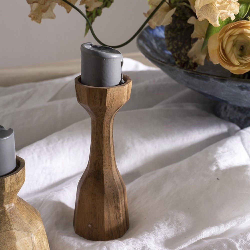 Hand-Carved Acacia Wood Candleholder