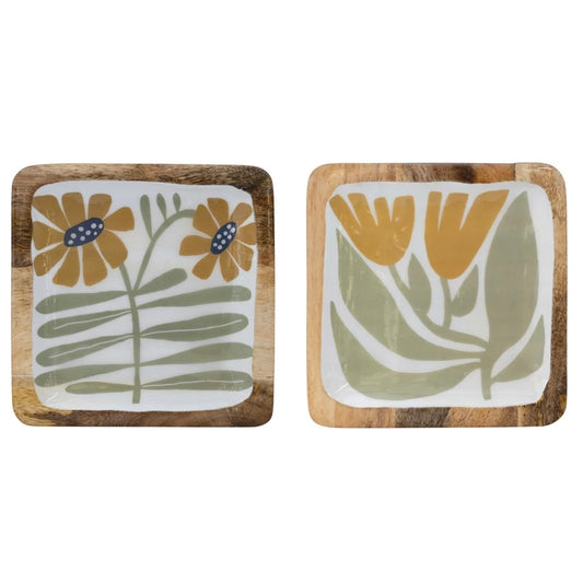 Floral Printed Mango Wood Plate Set