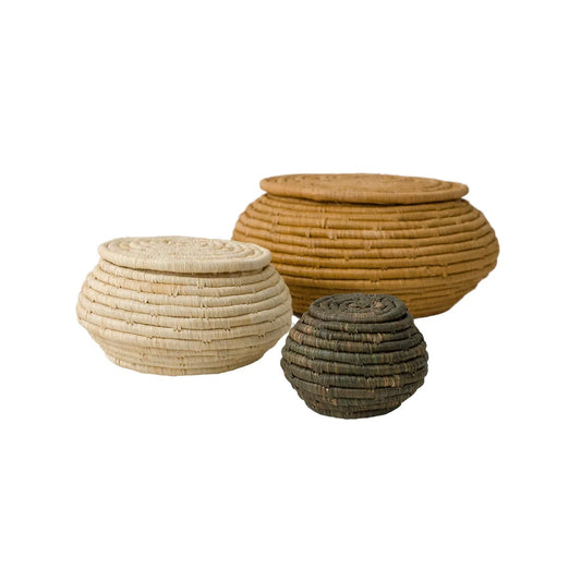 Raffia Lidded Boxes