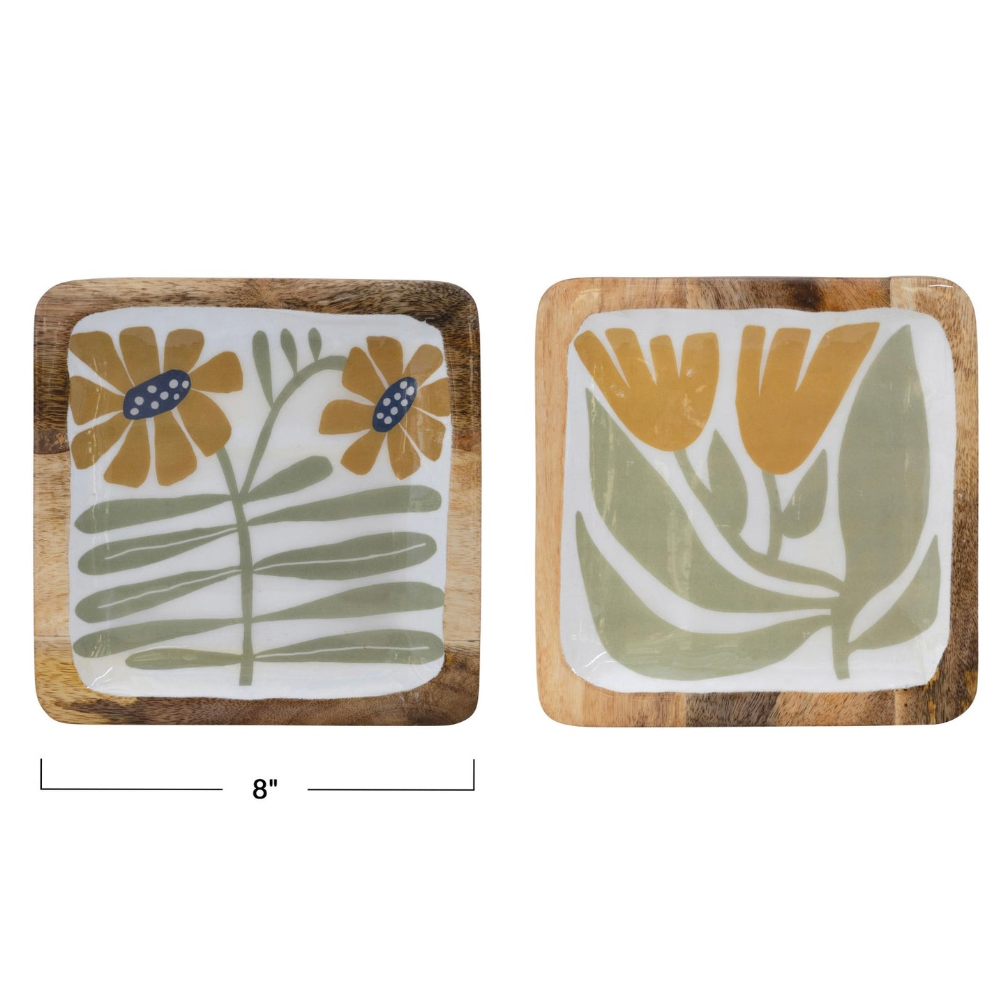 Floral Printed Mango Wood Plate Set