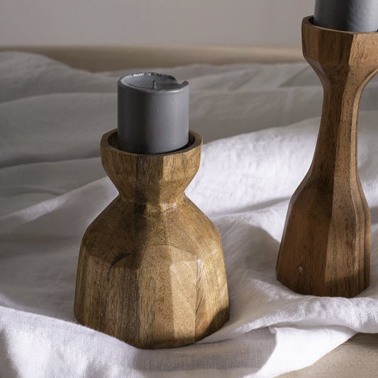 Hand-Carved Acacia Wood Candleholder